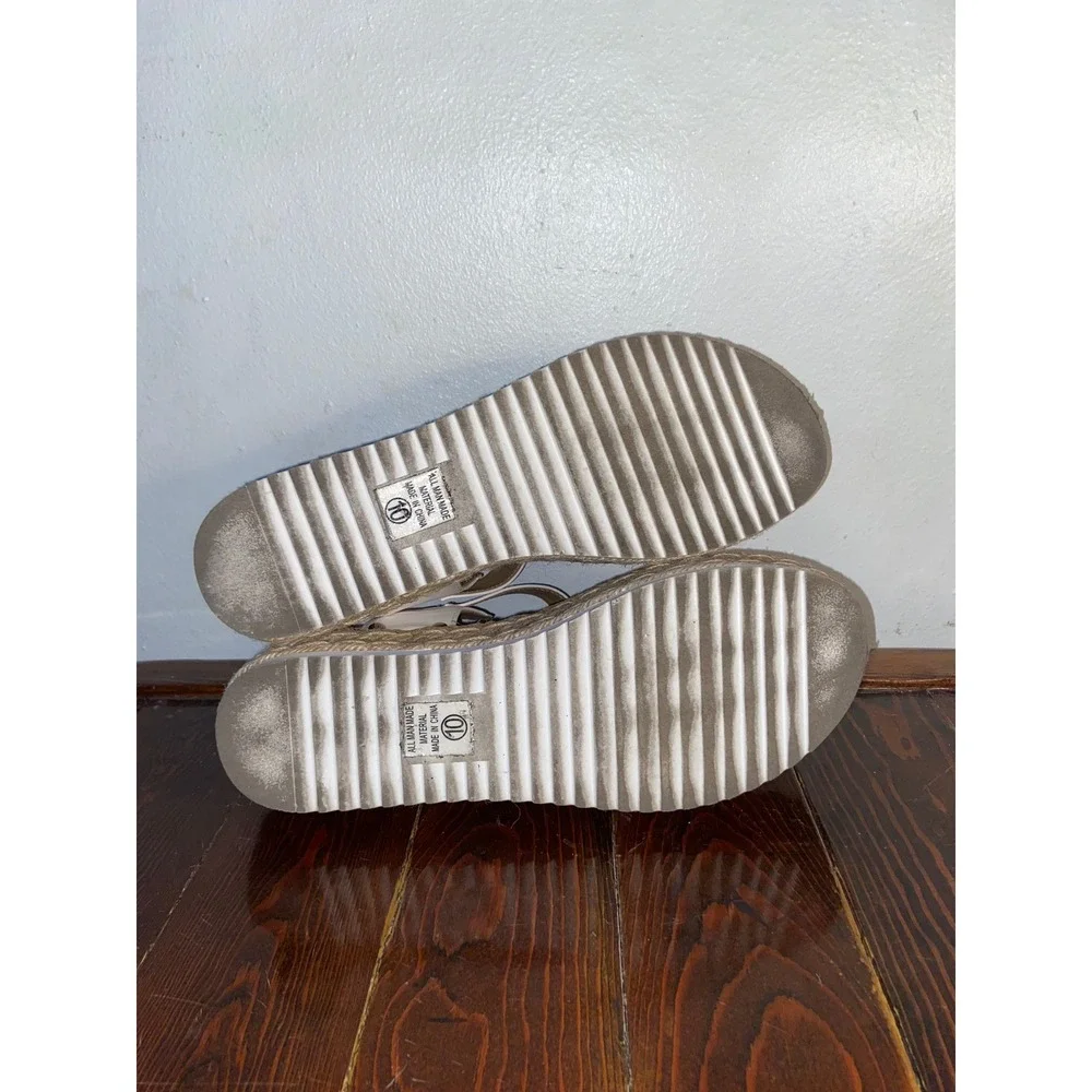 J. Adams White Platform Espadrille Sandals Wedge Buckle Coastal Boho Minimalist